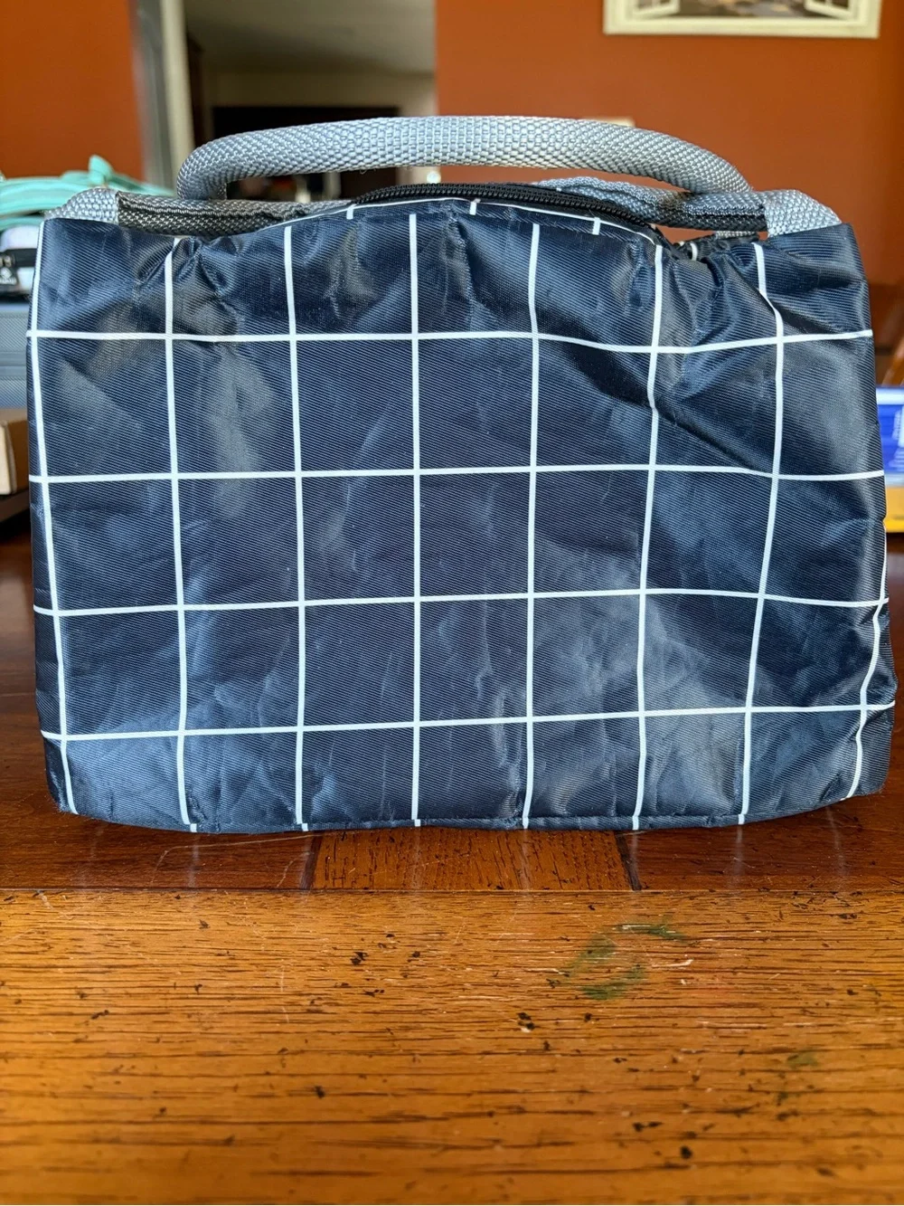 Black & White Grid Insulated Lunch Bag Tote Minimalist Windowpane Check
